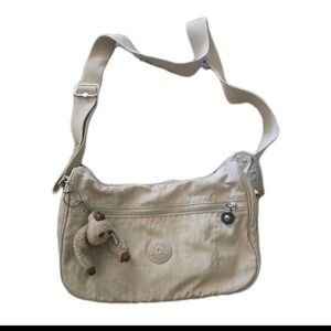 Kipling Callie Beige Crossbody Small Travel Shoulder Bag with Monkey Keychain